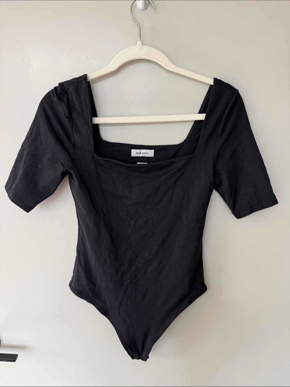 Babaton Black Square-Neck Short Sleeve Bodysuit